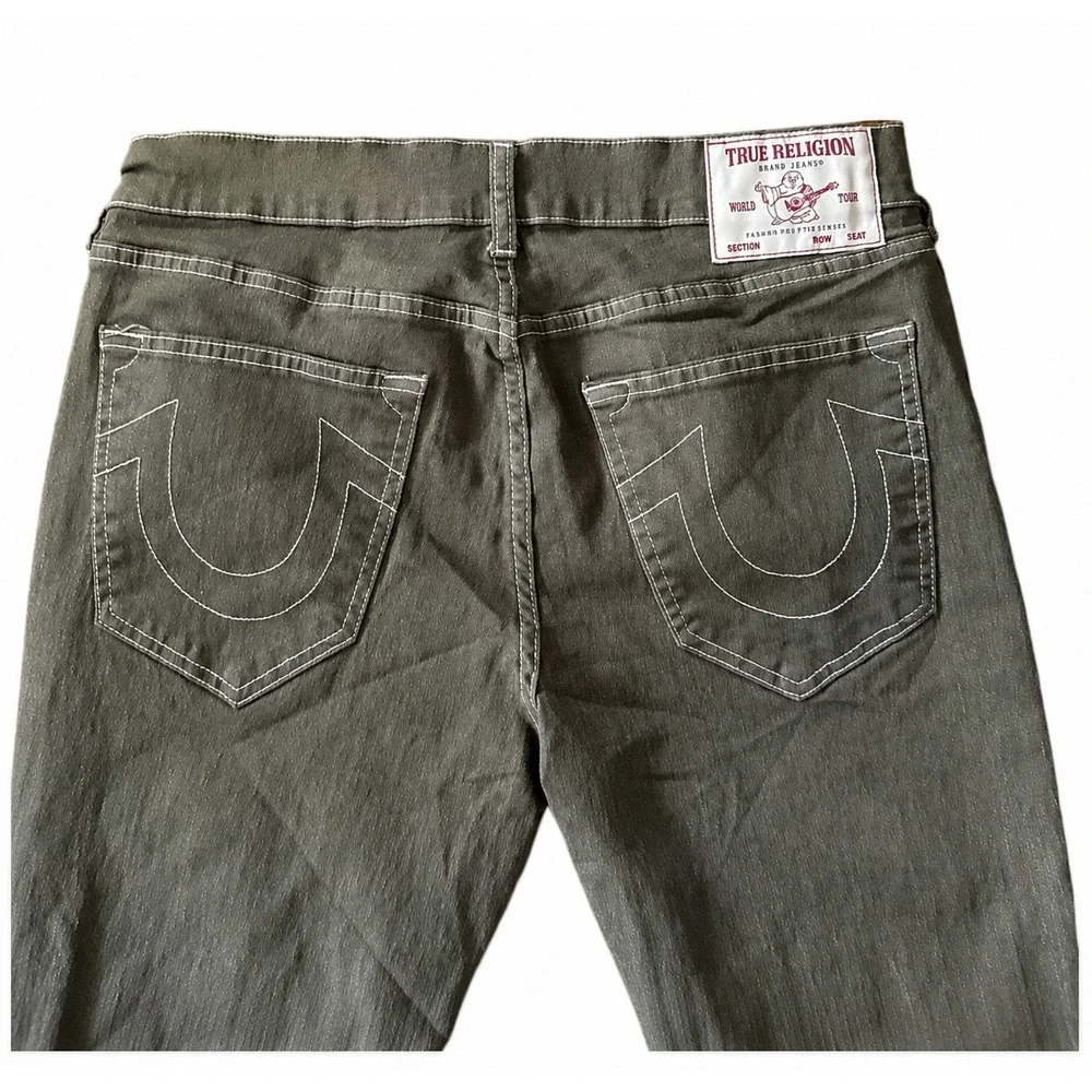 True Religion Geno Relaxed Slim Men Jeans 33 Green Stretch Denim 5 Pocket
